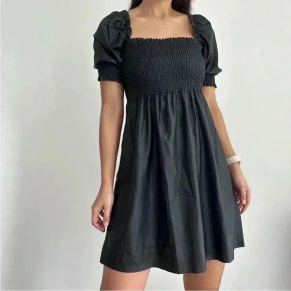 7 FOR ALL MANKIND ATHENA NAP BLACK FAUX LEATHER SQUARE NECK DRESS NWT SIZE M - Picture 1 of 8